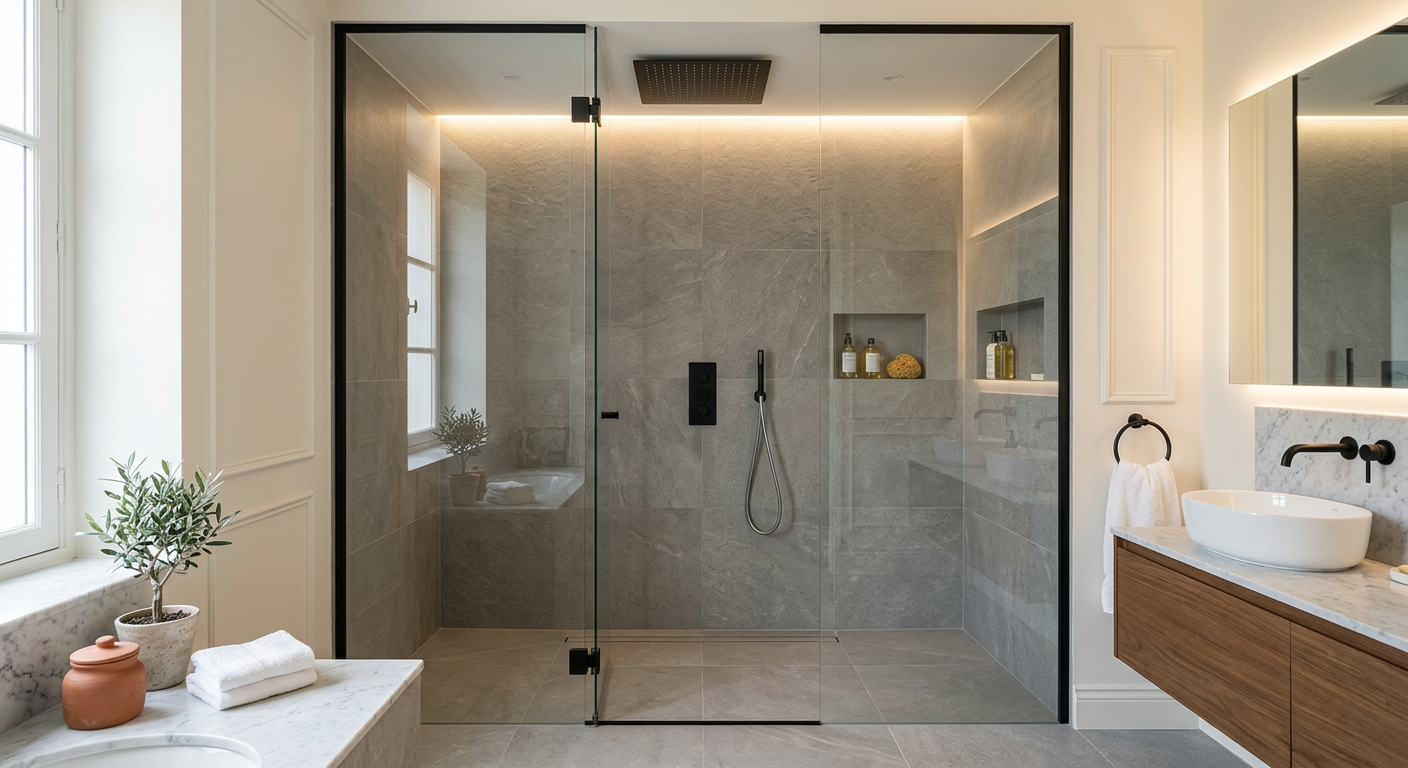 Installation de salle de bain moderne avec douche à l'italienne à Saint-Germain-en-Laye