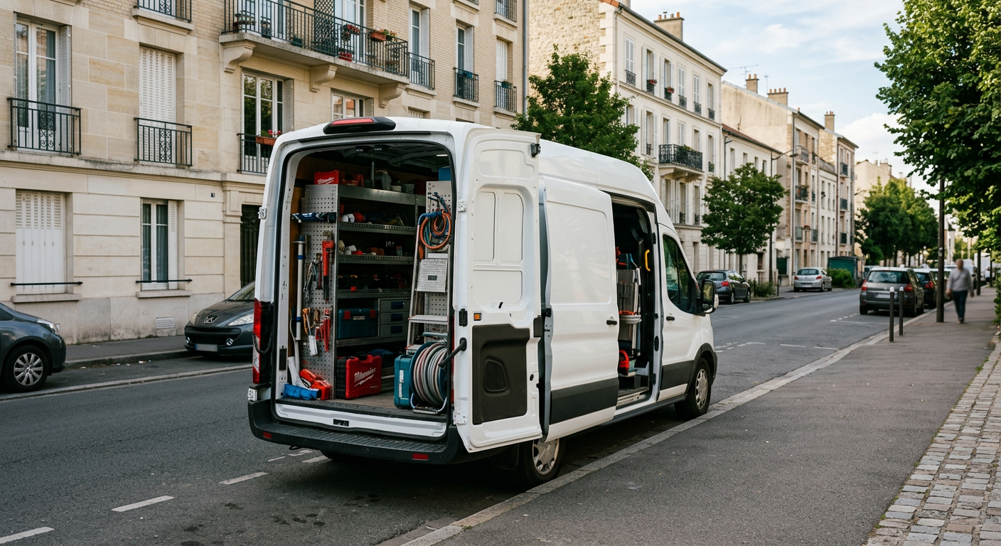 Camionnette plombier Allo Plombier Saint-Germain-en-Laye en intervention dans les Yvelines